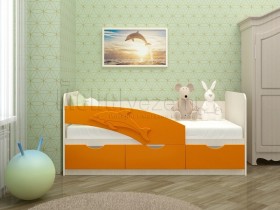Дельфин-3 Кровать детская 3 ящика без ручек 1.8 Оранжевый глянец в Ленске - lensk.katalogmebeli.com | фото