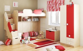 Детская комната Бэрри (Бежевый/Красный/корпус Клен) в Ленске - lensk.katalogmebeli.com | фото