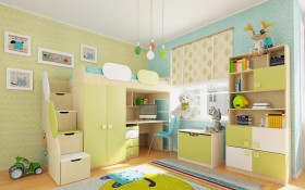 Детская комната Эппл (Зеленый/Белый/корпус Клен) в Ленске - lensk.katalogmebeli.com | фото 2