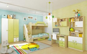 Детская комната Эппл (Зеленый/Белый/корпус Клен) в Ленске - lensk.katalogmebeli.com | фото 3