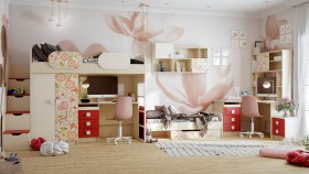 Детская комната Ретвит (Бежевый/Красный/корпус Клен) в Ленске - lensk.katalogmebeli.com | фото 3