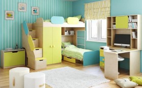 Детская комната Смайли (Желтый/Голубой/Зеленый/корпус Клен) в Ленске - lensk.katalogmebeli.com | фото 2