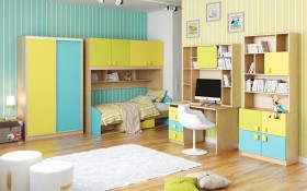 Детская комната Смайли (Желтый/Голубой/Зеленый/корпус Клен) в Ленске - lensk.katalogmebeli.com | фото 3