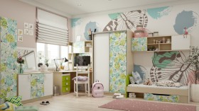 Детская комната Твит (Белый/Зеленый/корпус Клен) в Ленске - lensk.katalogmebeli.com | фото