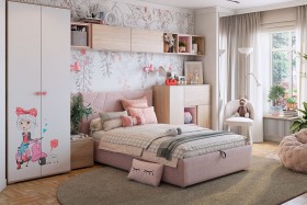 Комплект детской мебели Алина К2 Дуб мария/белый/нежно-розовый велюр в Ленске - lensk.katalogmebeli.com | фото 1