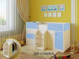 Кровать-чердак Малыш-4 Дуб молочный/Голубой в Ленске - lensk.katalogmebeli.com | фото