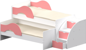 Кровать детская Матрешка выкатная с лестницей  Белый/Розовый в Ленске - lensk.katalogmebeli.com | фото 1