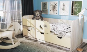 Кровать детская Минима Лего 1,86м с ящиками (дуб атланта/крем) в Ленске - lensk.katalogmebeli.com | фото