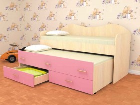 Кровать детская Нимфа двухместная 2.0 Дуб молочный/Розовый в Ленске - lensk.katalogmebeli.com | фото