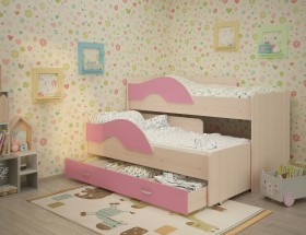 Кровать детская Радуга 1600 Млечный дуб/Розовый в Ленске - lensk.katalogmebeli.com | фото