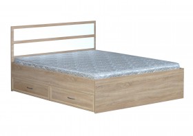 Кровать двойная с ящиками 1600-2 без матраса (прямые спинки) Дуб Сонома в Ленске - lensk.katalogmebeli.com | фото