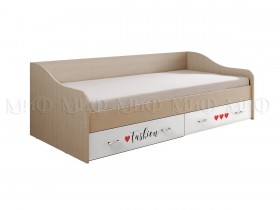Кровать Girl Вега 0,9 м (Дуб беленый/Белый глянец/фотопечать) в Ленске - lensk.katalogmebeli.com | фото
