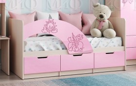 Кровать Юниор-3 ((мульт) розовый металл/дуб беленый) в Ленске - lensk.katalogmebeli.com | фото