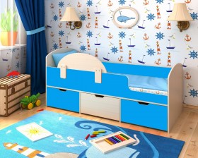 Кровать Малыш-мини с бортиком Дуб молочный/Голубой в Ленске - lensk.katalogmebeli.com | фото 1