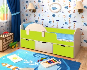 Кровать Малыш-мини с бортиком Дуб молочный/Лайм в Ленске - lensk.katalogmebeli.com | фото