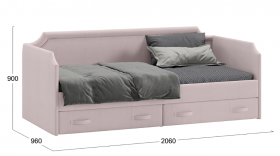 Кровать с мягкой обивкой и ящиками «Кантри» Тип 1 (900) (Велюр пудровый) в Ленске - lensk.katalogmebeli.com | фото 2