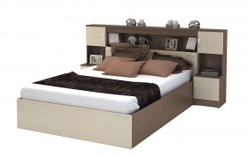 Кровать с прикроватным блоком КР 552 Спальня Basya (шимо темный/шимо светлый) в Ленске - lensk.katalogmebeli.com | фото 1