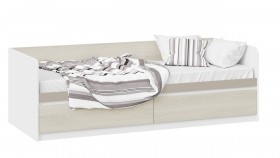 Кровать «Сканди» с 2 ящиками Дуб Гарден/Белый/Глиняный серый в Ленске - lensk.katalogmebeli.com | фото