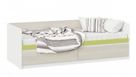 Кровать «Сканди» с 2 ящиками Дуб Гарден/Белый/Зеленый в Ленске - lensk.katalogmebeli.com | фото 1