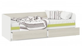 Кровать «Сканди» с 2 ящиками Дуб Гарден/Белый/Зеленый в Ленске - lensk.katalogmebeli.com | фото 2