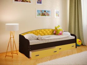 Кровать Софа-7 с мягкой спинкой (800х1900) Венге/Желтый в Ленске - lensk.katalogmebeli.com | фото