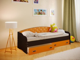 Кровать Софа-7 с мягкой спинкой (800х1900) Венге/Оранжевый в Ленске - lensk.katalogmebeli.com | фото