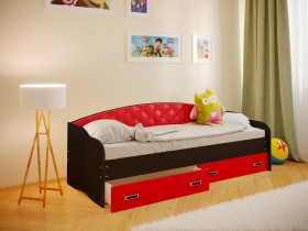 Кровать Софа-7 с мягкой спинкой (800х2000) Венге/Красный в Ленске - lensk.katalogmebeli.com | фото