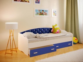 Кровать Софа-7 с мягкой спинкой со стразами (800х1900) Белый/Синий в Ленске - lensk.katalogmebeli.com | фото