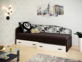 Кровать Софа-9 с мягкой спинкой с рисунком Милана (900х1900) Венге/Белый в Ленске - lensk.katalogmebeli.com | фото