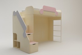 Кровать второй ярус с лестницей Грэйси (Розовый/Серый/корпус Клен) в Ленске - lensk.katalogmebeli.com | фото 2