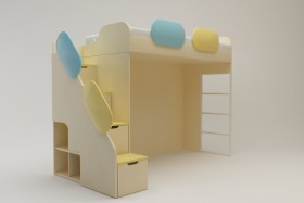 Кровать Смайли (второй ярус с лестницей/Желтый/Зеленый/Клен) в Ленске - lensk.katalogmebeli.com | фото 1