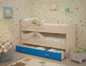 Кровать выкатная Радуга-Сафари детская 1600 Млечный дуб/Голубой в Ленске - lensk.katalogmebeli.com | фото