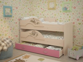 Кровать выкатная Радуга-Сафари детская 1600 Млечный дуб/Розовый в Ленске - lensk.katalogmebeli.com | фото