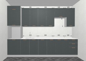 Кухня Квадро 3,2 м (высокие модули/Железо/Серый) в Ленске - lensk.katalogmebeli.com | фото 3