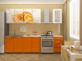 Кухонный гарнитур 1,8м Апельсин (Белый/Оранжевый металлик/Фотопечать апельсин) в Ленске - lensk.katalogmebeli.com | фото