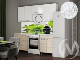 Кухня Нора 2.0м (корпус белый/белый, дуб шале светлый) 26мм мрамор итальянский в Ленске - lensk.katalogmebeli.com | фото