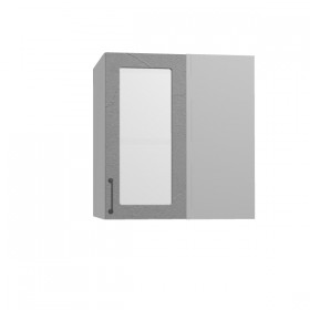 Лофт ПУС 650 шкаф верхний угловой со стеклом (Штукатурка серая/корпус Серый) в Ленске - lensk.katalogmebeli.com | фото