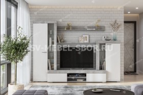 Мебель для гостиной МГС 5 Цемент светлый / Белый в Ленске - lensk.katalogmebeli.com | фото
