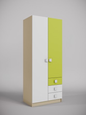Шкаф 2-х створчатый с ящиками Эппл (Зеленый/Белый/корпус Клен) в Ленске - lensk.katalogmebeli.com | фото