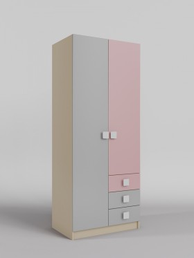 Шкаф 2-х створчатый с ящиками Грэйси (Розовый/Серый/корпус Клен) в Ленске - lensk.katalogmebeli.com | фото