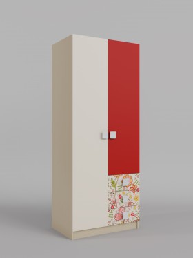 Шкаф 2-х створчатый с ящиками Ретвит (Бежевый/Красный/корпус Клен) в Ленске - lensk.katalogmebeli.com | фото 1
