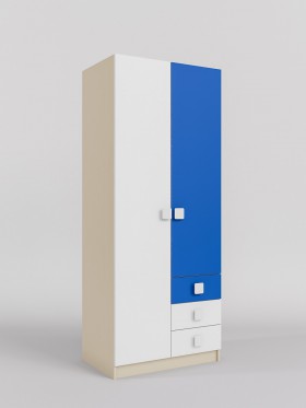 Шкаф 2-х створчатый с ящиками Скай (Синий/Белый/корпус Клен) в Ленске - lensk.katalogmebeli.com | фото