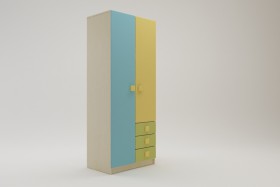 Шкаф 2-х створчатый с ящиками Смайли (Желтый/Голубой/Зеленый/корпус Клен) в Ленске - lensk.katalogmebeli.com | фото