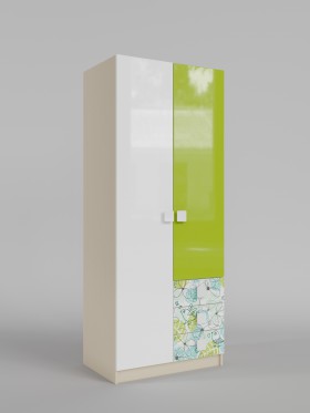 Шкаф 2-х створчатый с ящиками Твит (Белый/Зеленый/корпус Клен) в Ленске - lensk.katalogmebeli.com | фото