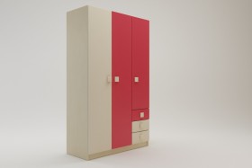 Шкаф 3-х створчатый с ящиками Бэрри (Бежевый/Красный/корпус Клен) в Ленске - lensk.katalogmebeli.com | фото