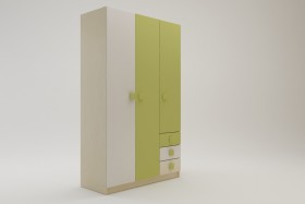 Шкаф 3-х створчатый с ящиками Эппл (Зеленый/Белый/корпус Клен) в Ленске - lensk.katalogmebeli.com | фото 2