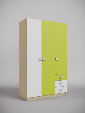 Шкаф 3-х створчатый с ящиками Эппл (Зеленый/Белый/корпус Клен) в Ленске - lensk.katalogmebeli.com | фото 1