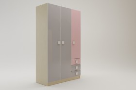 Шкаф 3-х створчатый с ящиками Грэйси (Розовый/Серый/корпус Клен) в Ленске - lensk.katalogmebeli.com | фото 2