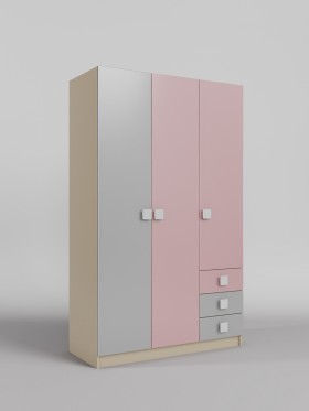 Шкаф 3-х створчатый с ящиками Грэйси (Розовый/Серый/корпус Клен) в Ленске - lensk.katalogmebeli.com | фото 1