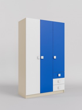 Шкаф 3-х створчатый с ящиками Скай (Синий/Белый/корпус Клен) в Ленске - lensk.katalogmebeli.com | фото 1
